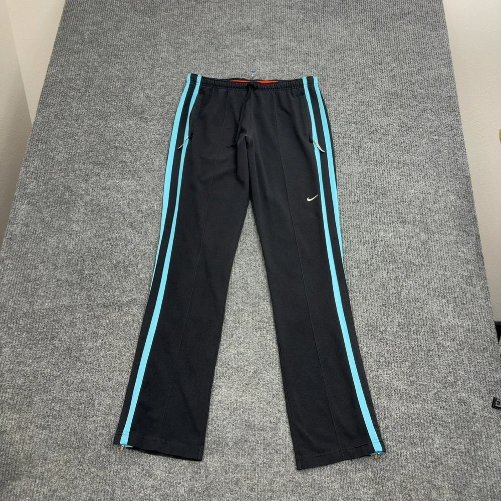 Nike Track Pants Boys M Black Blue Dri-Fit Side Stripe‎ Zip Ankle Athletic Sport